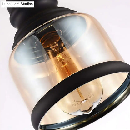 Industrial black cylinder pendant lighting bedroom clear glass shade