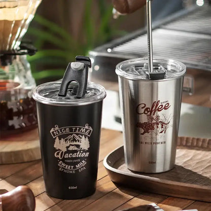 Black insulated vacation bubble tea tumbler with straw kitchen cup