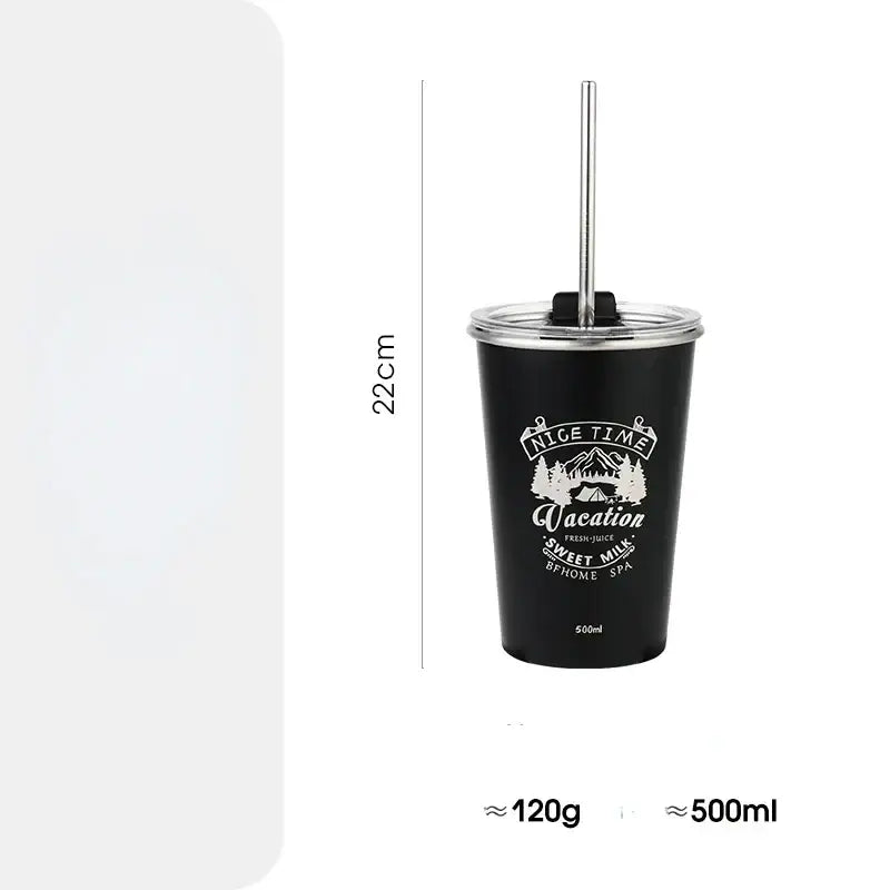 Black insulated vacation bubble tea tumbler with straw kitchen cup