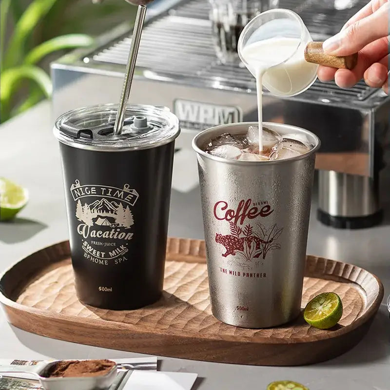 Black insulated vacation bubble tea tumbler with straw kitchen cup