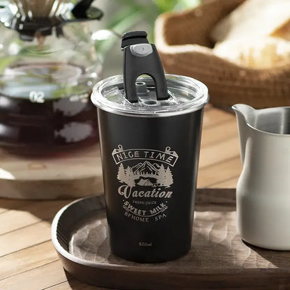 Black insulated vacation bubble tea tumbler with straw kitchen cup