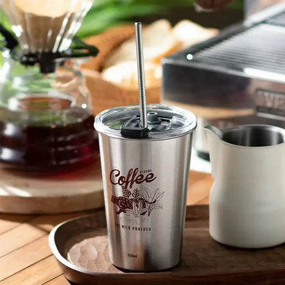 Black insulated vacation bubble tea tumbler with straw kitchen cup