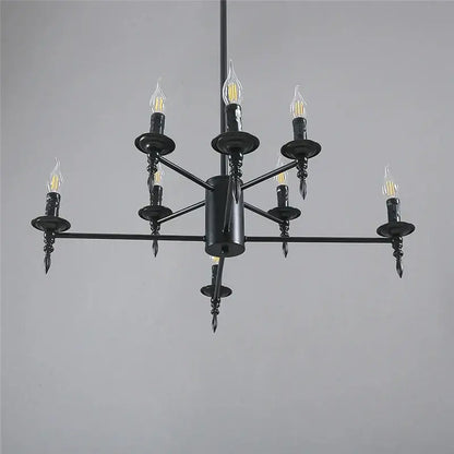 Black iron art candle chandelier pendant light for living room