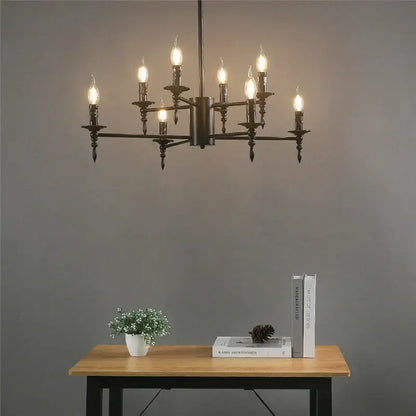 Black iron art candle chandelier pendant light for living room
