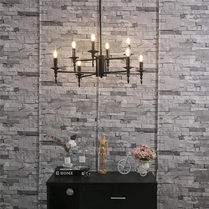 Black iron art candle chandelier pendant light for living room