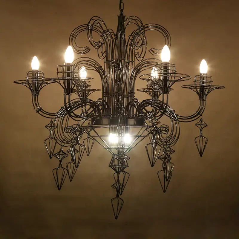Black iron baroque e14 led chandelier foyer swirl pendant light
