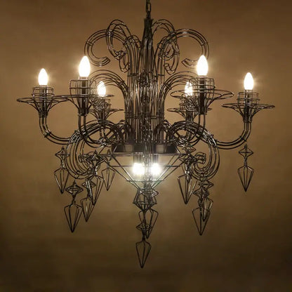 Black iron baroque e14 led chandelier foyer swirl pendant light