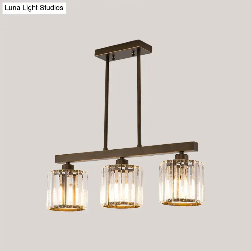 Modern dark bronze and gold cylindrical island chandelier kitchen light