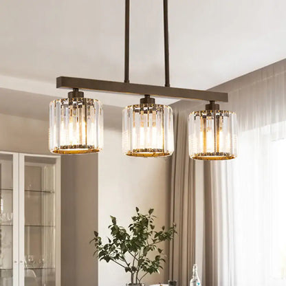 Modern dark bronze and gold cylindrical island chandelier kitchen light
