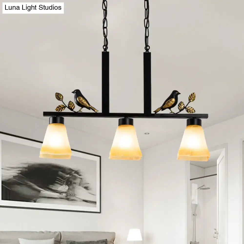 Ornate black & gold island light pendant kitchen tan glass shades