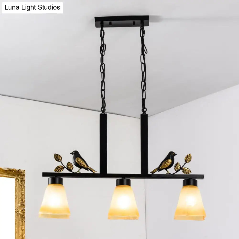 Ornate black & gold island light pendant kitchen tan glass shades