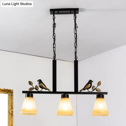 Ornate black & gold island light pendant kitchen tan glass shades
