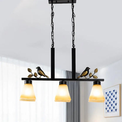 Ornate black & gold island light pendant kitchen tan glass shades