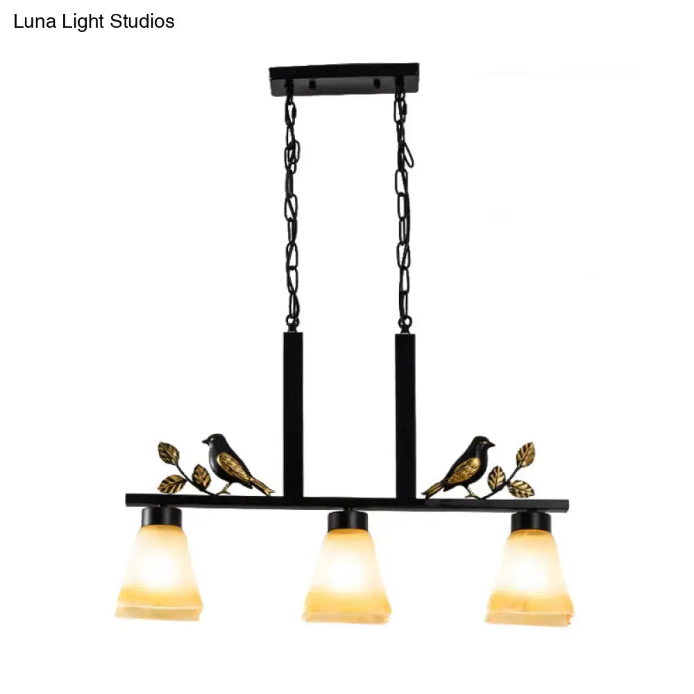Ornate black & gold island light pendant kitchen tan glass shades