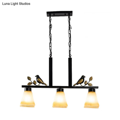 Ornate black & gold island light pendant kitchen tan glass shades