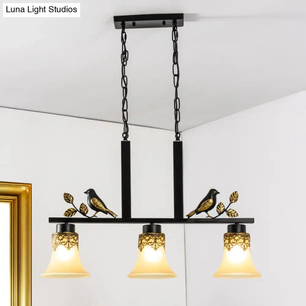 Ornate black & gold island light pendant kitchen tan glass shades