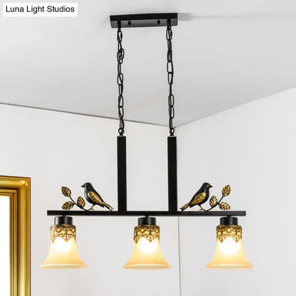 Ornate black & gold island light pendant kitchen tan glass shades