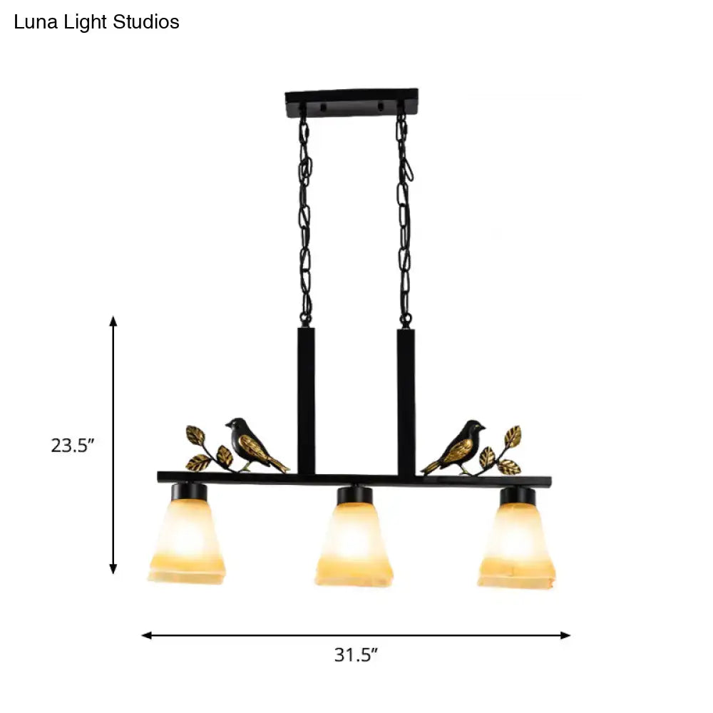Ornate black & gold island light pendant kitchen tan glass shades