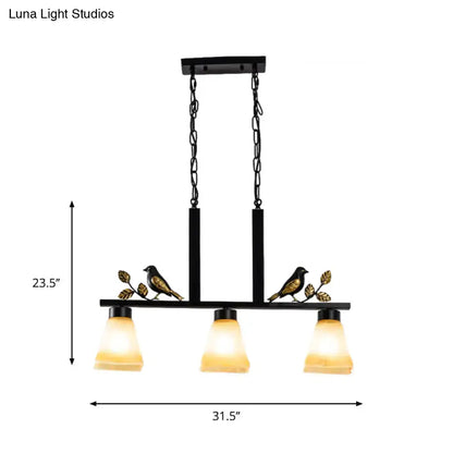 Ornate black & gold island light pendant kitchen tan glass shades