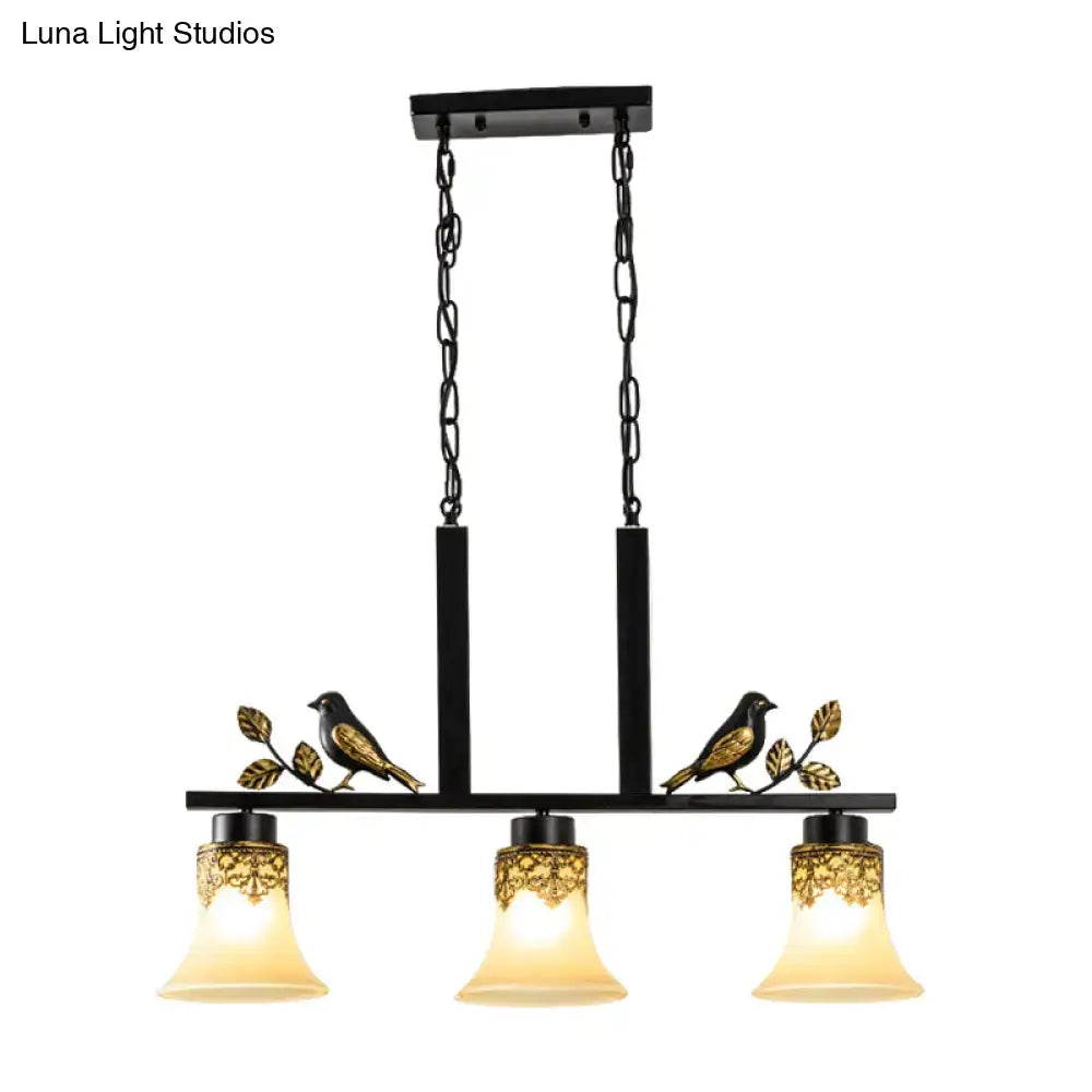 Ornate black & gold island light pendant kitchen tan glass shades