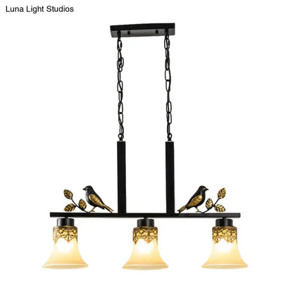 Ornate black & gold island light pendant kitchen tan glass shades