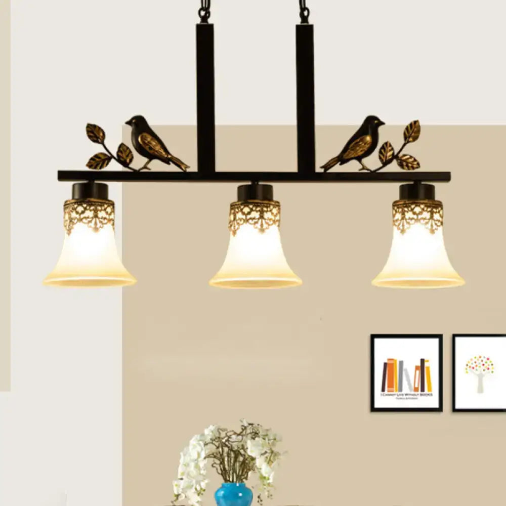 Ornate black & gold island light pendant kitchen tan glass shades