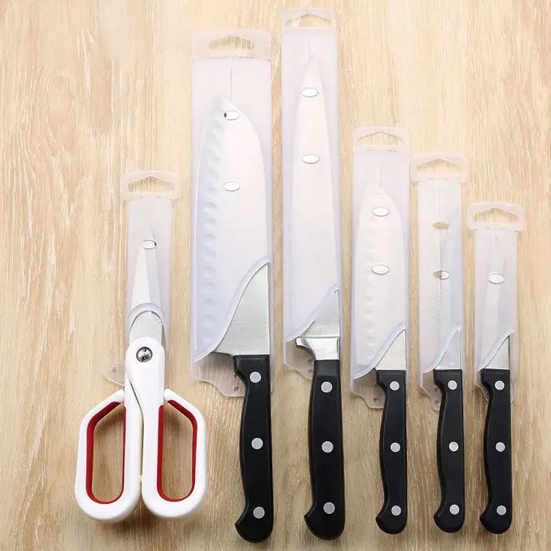 Black knife scabbard set with kitchen scissors and hooks