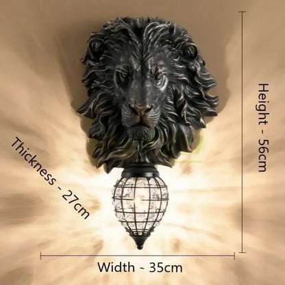 Black lion head wall lamp with glass globe for living room