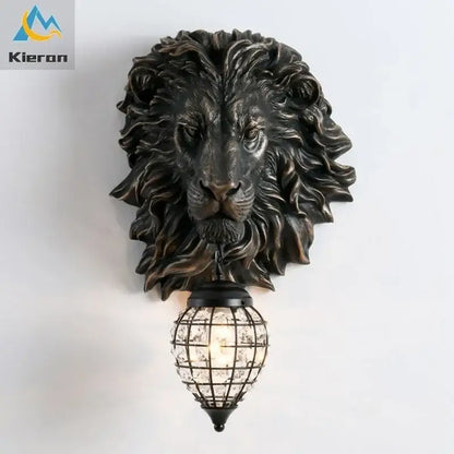 Black lion head wall lamp with glass globe for living room