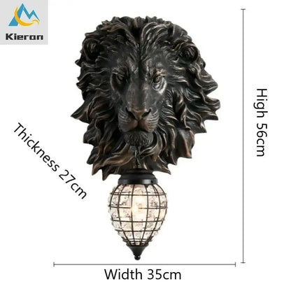 Black lion head wall lamp with glass globe for living room