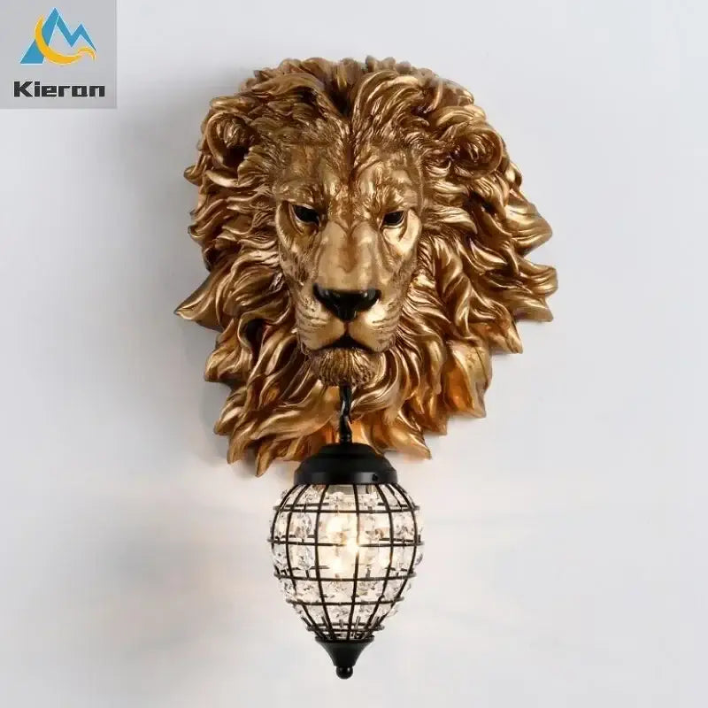 Black lion head wall lamp with glass globe for living room