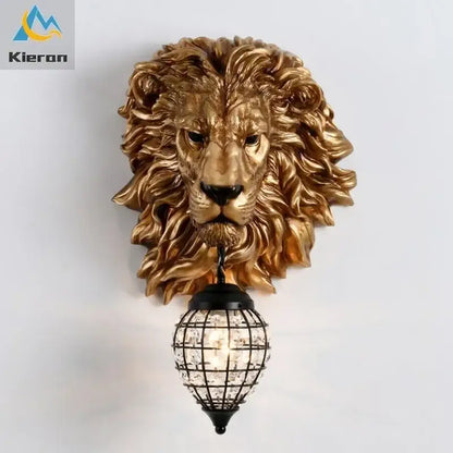 Black lion head wall lamp with glass globe for living room