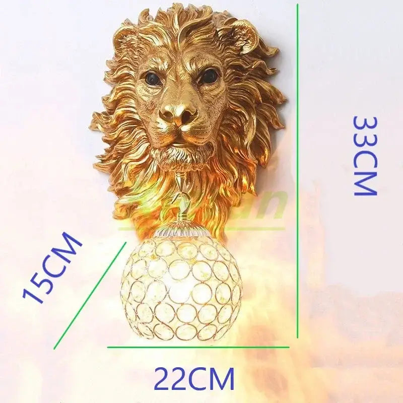 Black lion head wall lamp with glass globe for living room