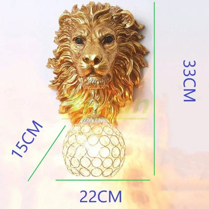 Black lion head wall lamp with glass globe for living room