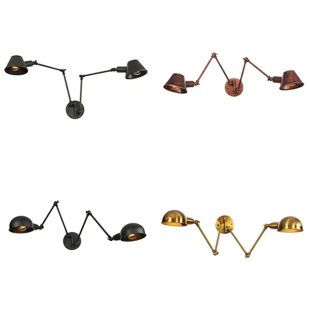 Black matte double swing arm wall sconce bedroom reading light