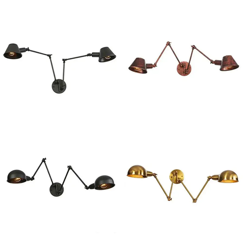Black matte double swing arm wall sconce bedroom reading light