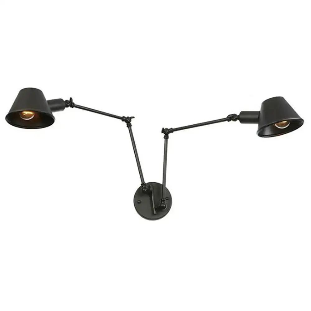 Black matte double swing arm wall sconce bedroom reading light
