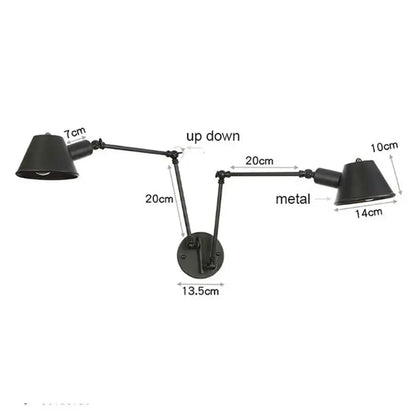 Black matte double swing arm wall sconce bedroom reading light