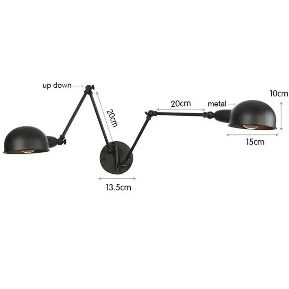 Black matte double swing arm wall sconce bedroom reading light