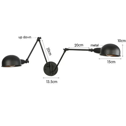 Black matte double swing arm wall sconce bedroom reading light
