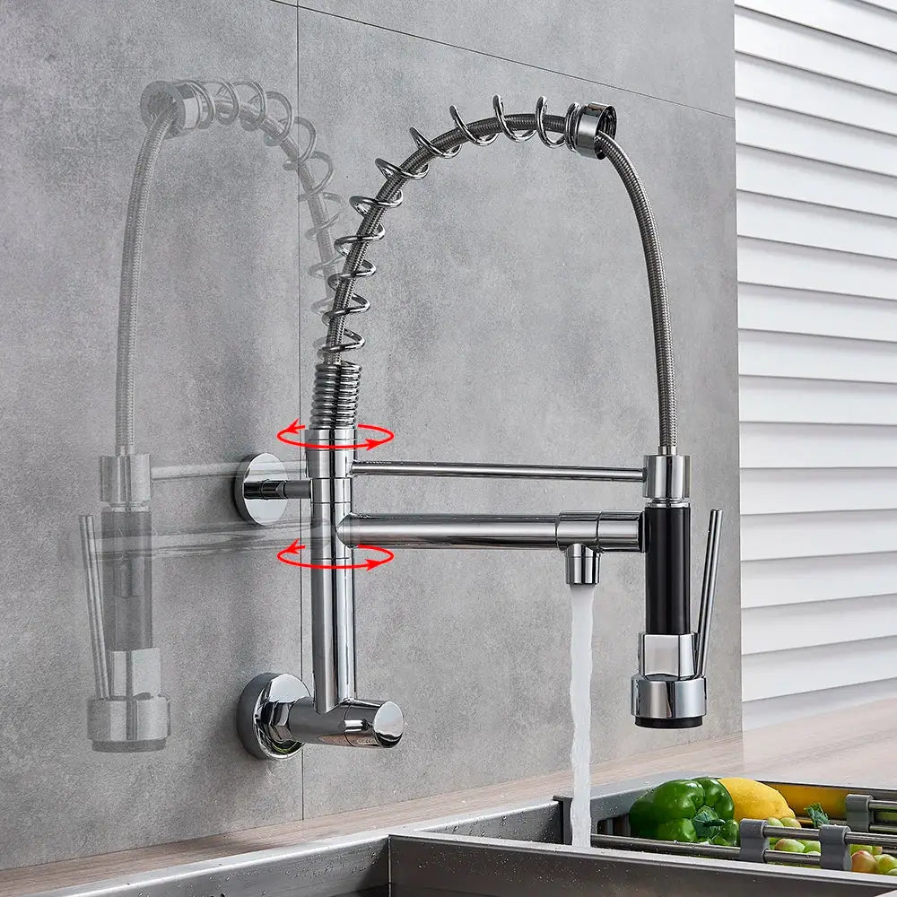 Black matte dual spout kitchen faucet with flexible hose
