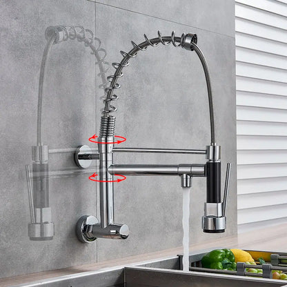 Black matte dual spout kitchen faucet with flexible hose