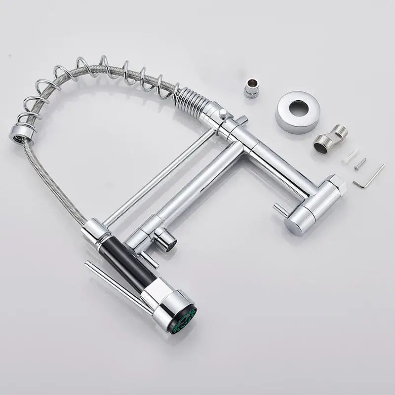Black matte dual spout kitchen faucet with flexible hose