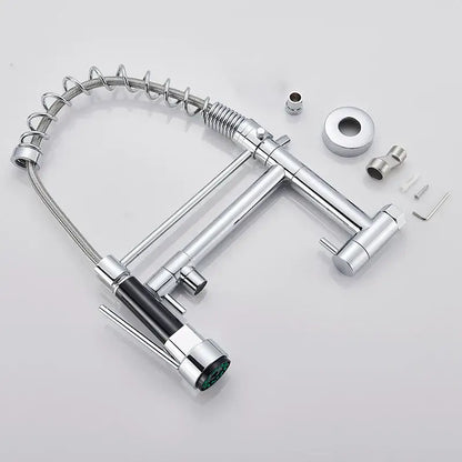 Black matte dual spout kitchen faucet with flexible hose