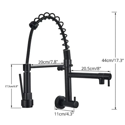 Black matte dual spout kitchen faucet with flexible hose