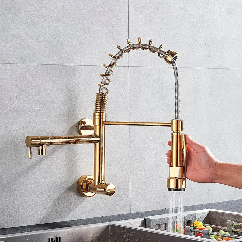 Black matte dual spout kitchen faucet with flexible hose