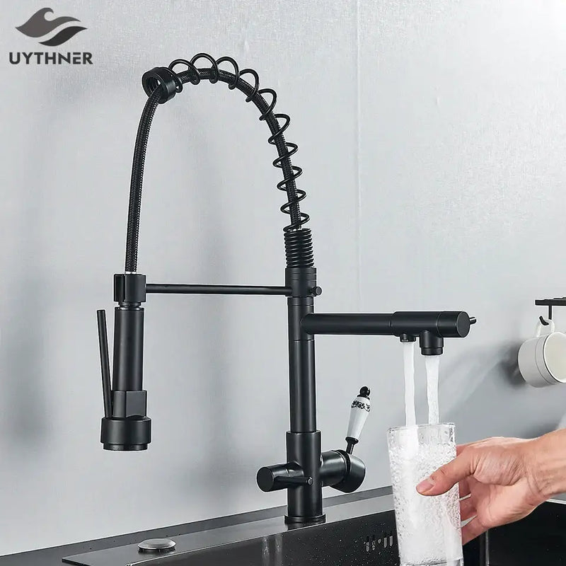 Black matte flexible gooseneck water filter faucet kitchen mixer