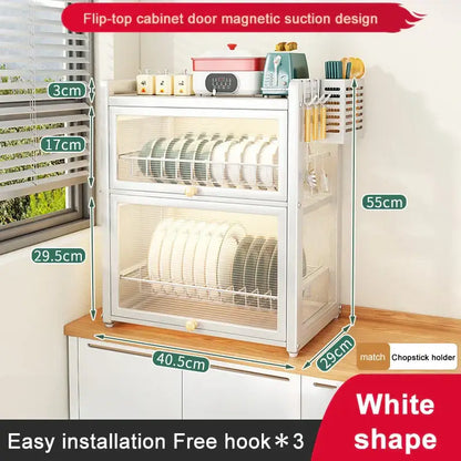 Black mesh double layer dish drying rack kitchen storage with drawers