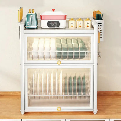 Black mesh double layer dish drying rack kitchen storage with drawers