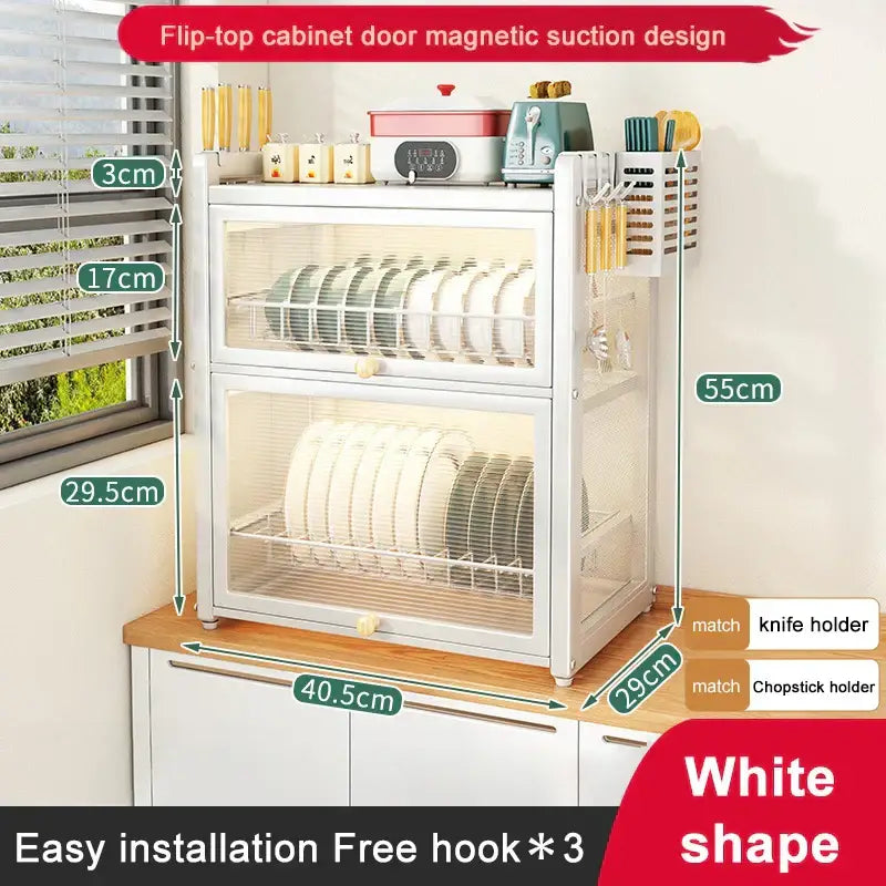 Black mesh double layer dish drying rack kitchen storage with drawers
